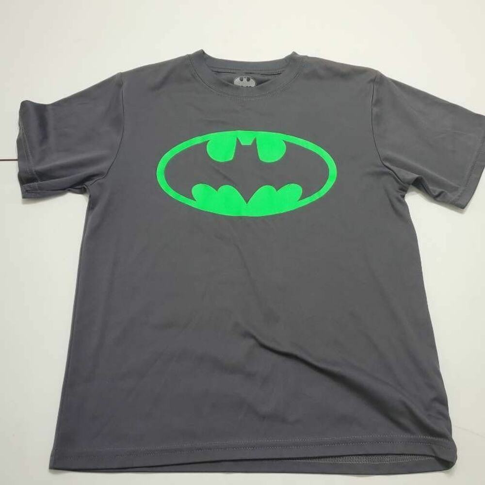 Batman Boys Graphic T-Shirt Gray Green Crew Neck Pullover L‎ 10-12